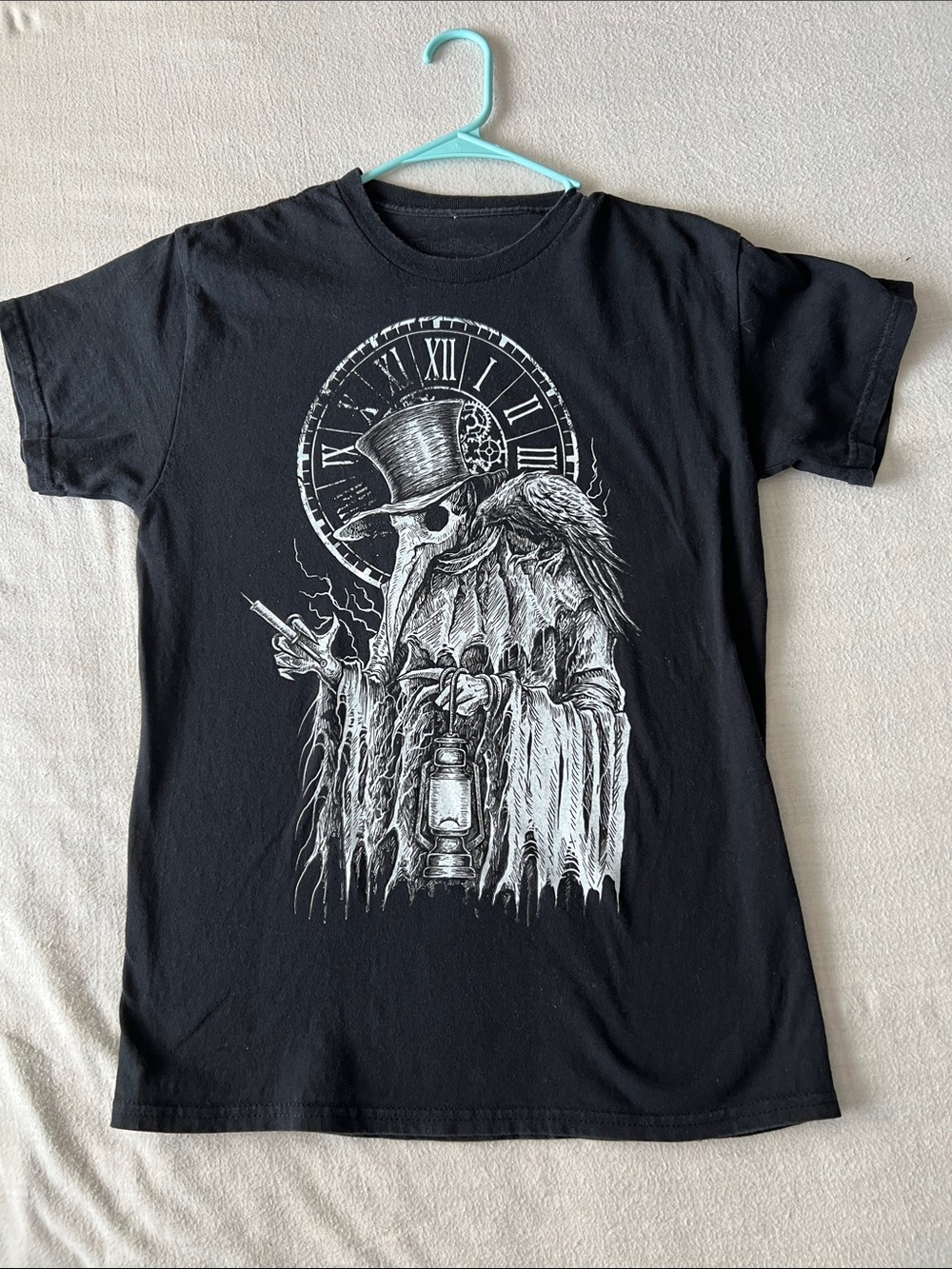 Men's Black Graphic Tee with Plague Doctor Illustration